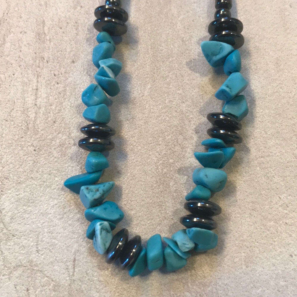 Panamanian gunmetal and turquoise necklace